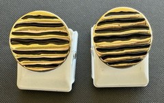 Vintage J Ment Bold Clip Earrings Chunky Runway Statement Gold Tone Button 80s