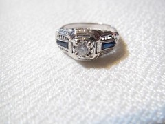 ART NOUVEAU 18K WHITE GOLD DIAMOND & SAPPHIRE ANTIQUE FILIGREE RING – SZ 4 1/2
