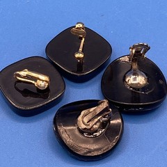 EARRINGS Lot 2 prs Clip-on encased confetti foil Lucite/Acrylic resin vtg 1970s
