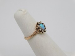 SWEET VICTORIAN 10K ROSE GOLD FIERY FIRE OPAL STONE PEARL RING SIZE 4.5