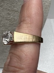 Vintage Brushed Gold Tone CZ Solitaire Ring Approx Size 5