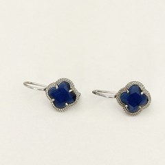 Dyadema Designer 925 Sterling Silver Blue Stone Clover Leverback Dangle Earrings