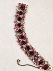 Vintage Attributed To Schreiner Pink Ruby Red Clear Crystal Triple Row Bracelet