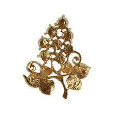 Vintage Grape Brooch Faux Pearl Lapel Pin Fruit Bunch Cluster Gold Tone