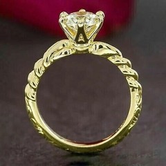 2CT Round Cut Lab Created Diamond Women’s Engagement Ring 14K Yellow Gold Plated