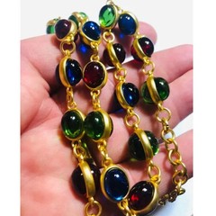 Rainbow Glass Vintage Style Long Necklace Bezel Jelly Glass Cabochons Necklace