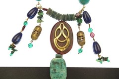 Vintage Roxsann Necklace Natural Carved Turquoise Egyptian Scarab Boho Runway