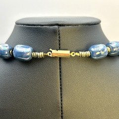 Vintage Iridescent Blue Peacock Glazed Ceramic Bead Necklace 100g 18”
