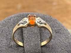 10K Solid Yellow Gold Orange Tourmaline and Diamond Ring Size 6–580.25