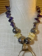 Crystal Necklace Amethyst Amber Color Unk Origin Huge Swing Pendant Handcrafted