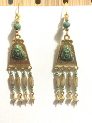 NEW ITEM*ARTISAN*EGYPT REVIVAL CZECH NEIGER GLASS PHARAOH CHANDELIER EARRINGS.g