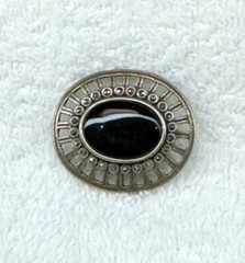 Vintage 925 Sterling Silver Ornade Style Black Onyx Marcasite Pin Brooch #110