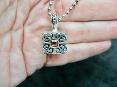 Vintage Bead Ball Chain w/Red Rhinestone Square Slide Necklace