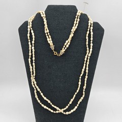 Vintage Faux Pearl Necklace Double Strand 32in Cream Beaded Floral Clasp