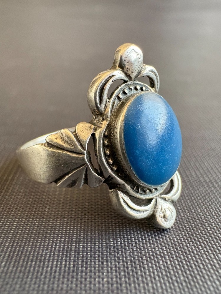 Vintage 925 Sterling Silver Southwestern Blue Gemstone Ring Size 8.75 US