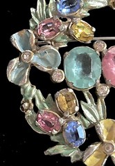 VTG CZECH Large Pastel RHINESTONE Enameled POT METAL BROOCH