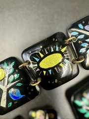1950s/60s Enamel on Copper 3 Piece Studio Jewelry Set MCM Birds Trees Sunburst