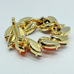 Rhinestone Wreath Brooch Marquise Frosted Red Amber Orange Gold‑Tone Mid‑Century
