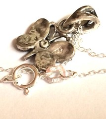 Vintage Sterling Silver Marcasite Butterfly Necklace 18″ Pendant Dainty Black