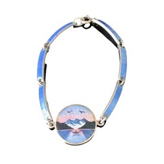 Kristian Hestenes Norway Guilloche Enamel Sterling Silver Scene Bracelet Vintage