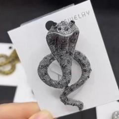 Vintage Black And Gray Pave Rhinestone Cobra Brooch