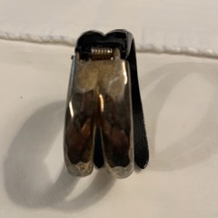 Vintage Gold/Black Bracelet Hinged Clamp Textured Minimalist Unsigned