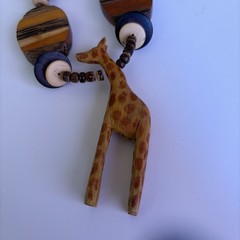 Vintage African Large Hand Carved Wooden Safari Animal Beads 30” Necklace
