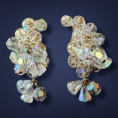 Clip On Earrings Crystal AB Cha Cha Climber Dangle Vintage Mid Century
