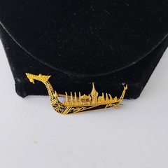 Vintage Japanese Damascene Amita Pendant Necklace plus Petite Dragon Boat Brooch