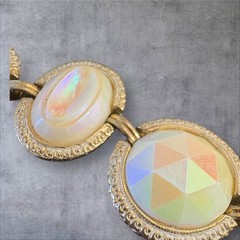 Vintage Hobe Signed Necklace Earrings Set Iridescent Cabochons Jewelry Estate