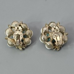 Vintage Clip On Fruit Cluster Earrings White Orange Blue Gold Tone Repaired