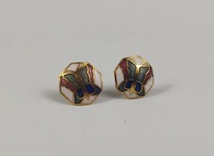 Pierced Earrings Gold Tone Multicolor Enamel Butterfly Costume Jewelry Vintage