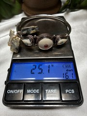 Vintage Tibet/Nepal Sterling Silver Coral Turquoise Inlaid Bone Tribal Bracelet