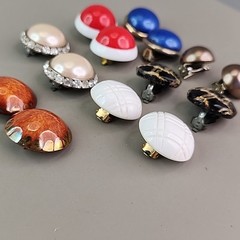 Vintage Round Clip On Earrings Lot of 7 Red White Blue Brown Acrylic Resin