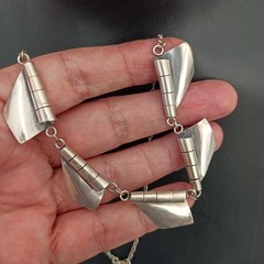Modernist Silver Necklace Sculptural Artisan Bib Statement Abstract Handmade VTG