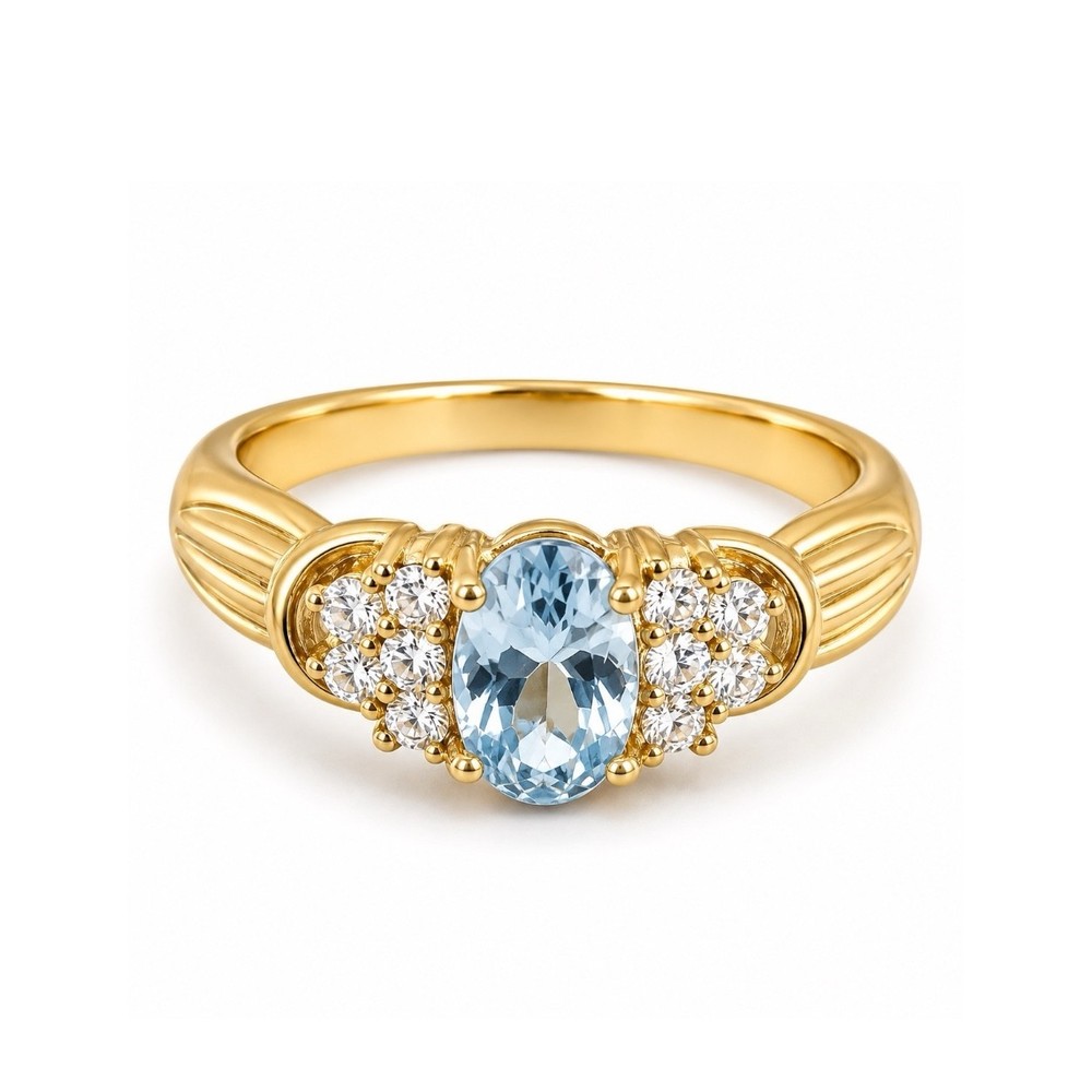 Vintage 1970s Cocktail Ring Size 8 Blue CZ 18KT Gold Plate – 14U