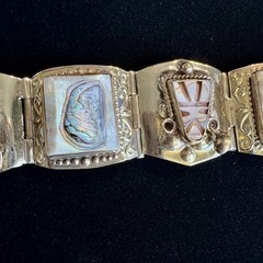Vintage Mexico JZ Alpaca Silver Abalone Panel Bracelet Tribal Boho 7.25”