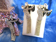 Dancing Couple Earrings & Brooch Clear & Black Glass Crystal Wedding Couple NEW