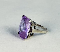 Vintage sterling silver changing color pink lilac stone cocktail ring sz 7.25