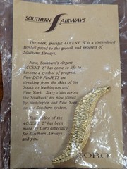 Rare 1968 Southern Airways Accent “S” Employee Pin Brooch Coro Exclusive On Card