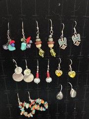 Vintage Sterling Silver Earrings Lot Of 8 Pairs Turquoise Crystal Dangles .925