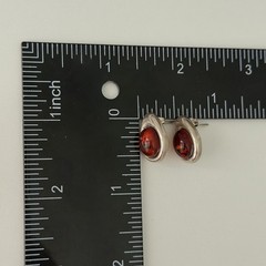 Vintage 925 Sterling Silver Natural Baltic Amber Cabochon Pear Post Earrings