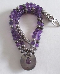 VINTAGE CAROL FELLEY STERLING NECKLACE w AMETHYST, 17 INCHES, 89 GRAMS, 1989