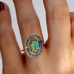 Stunning 1.03ctw Rose Cut Diamond Blue Topaz Studded Silver Vintage Ring Jewelry