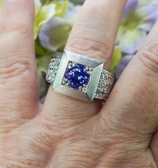 Giant 18g Vintage 2.3ct Gem Tanzanite Colorless Diamond Ring 18K White Gold Heav