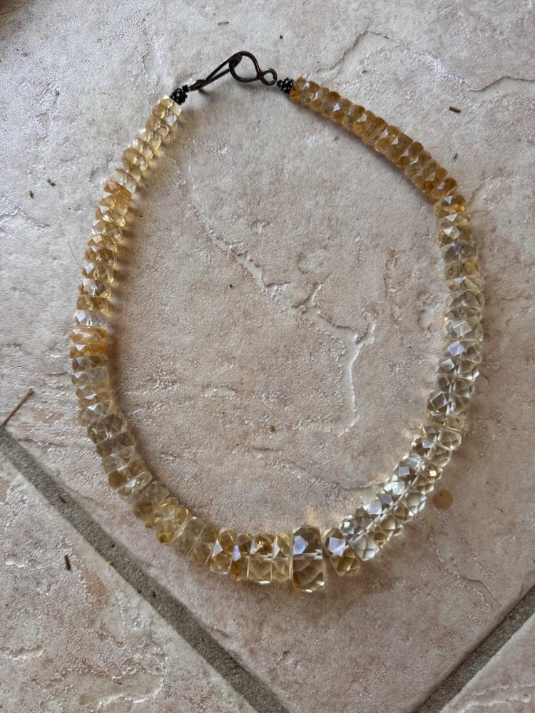 Stunning Vintage Genuine Faceted Citrine Beaded Necklace Wire Strung