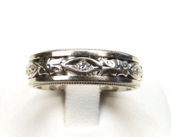 Antique Art Deco Diamond Wedding Band 14KW Ring Size 6 UK-L1/2 EGL USA 5.55 MM