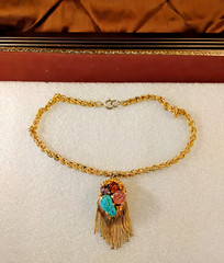 Vintage 1960s Etruscan Revival Reversible Multi-Stone Tassel Necklace — Goldette