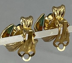 Vintage Sky Blue Rhinestone Brushed Gold Tone Clip Earrings