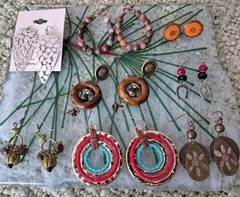 Mixed Earring Lot Of 8 Pairs Metal, Wood, Beads Stone 1 Clip on Some New